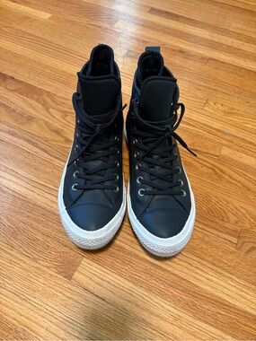 Converse Black Leather High-Top Sneakers with White Sole